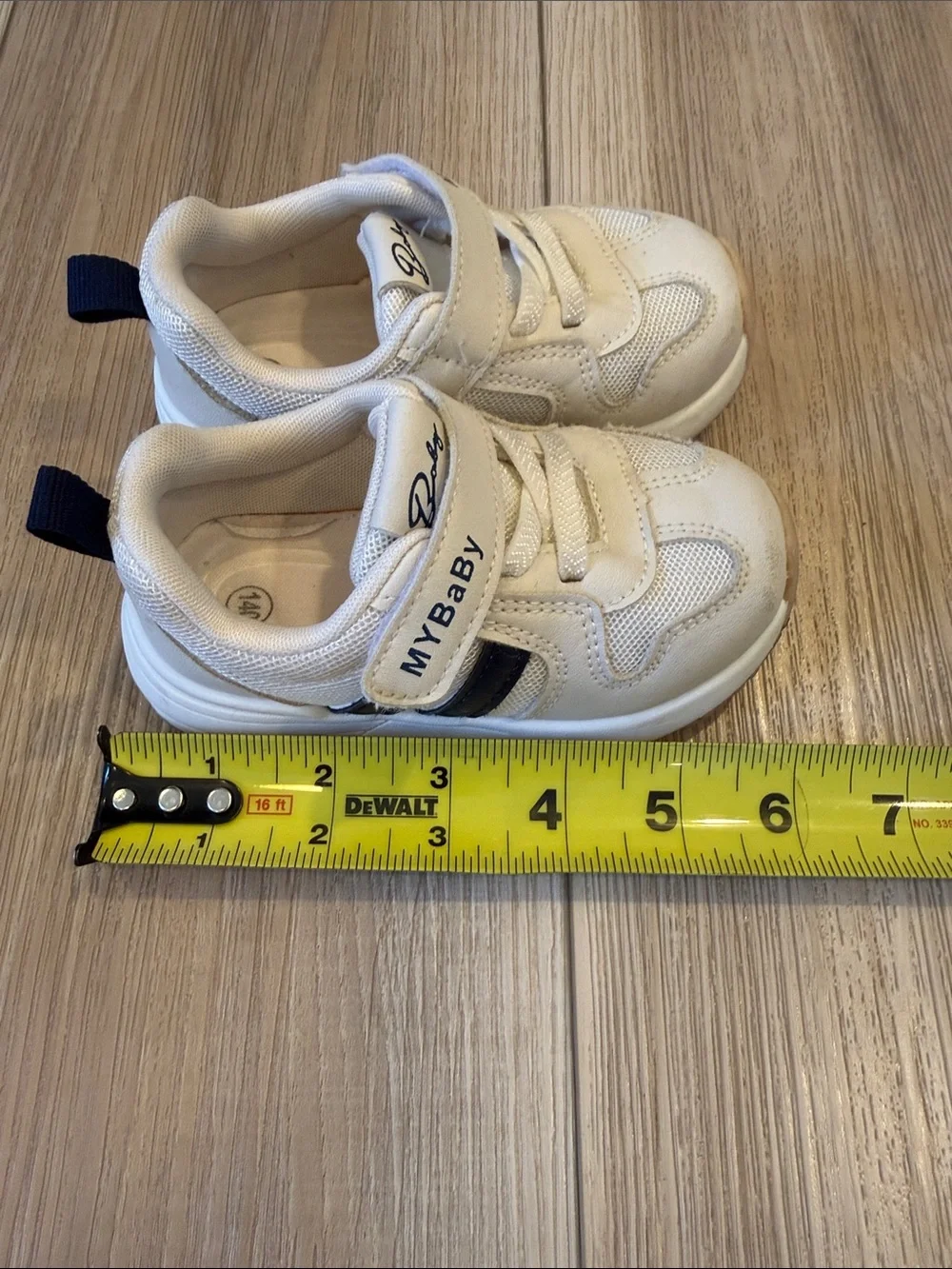 Toddler shoes (size 6) beige with blue stripes